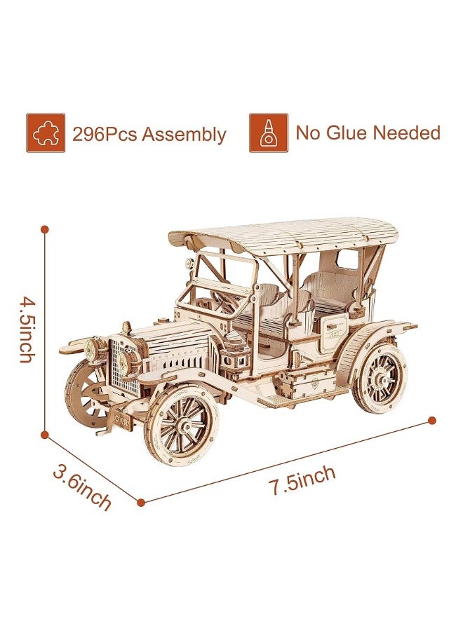 ROBOTIME MC801 Vintage Car 3D Puzzle, 3D Wooden Puzzle Retro Car Model Kits to Build for Adults, Gift for Antique Car Lovers Aesthetic Home Decor