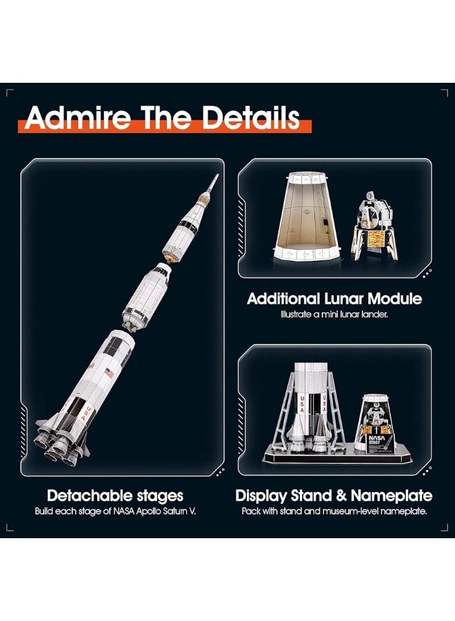 NASA Apollo Saturn V 3D Puzzles for Adults Kids Space Toys for Boys 5-8 Rocket Ship Building Puzzles for Kids Ages 8-10 12-14 Crafts for Adult Space Exploration Puzzle Model Kit Building, 136 Pieces