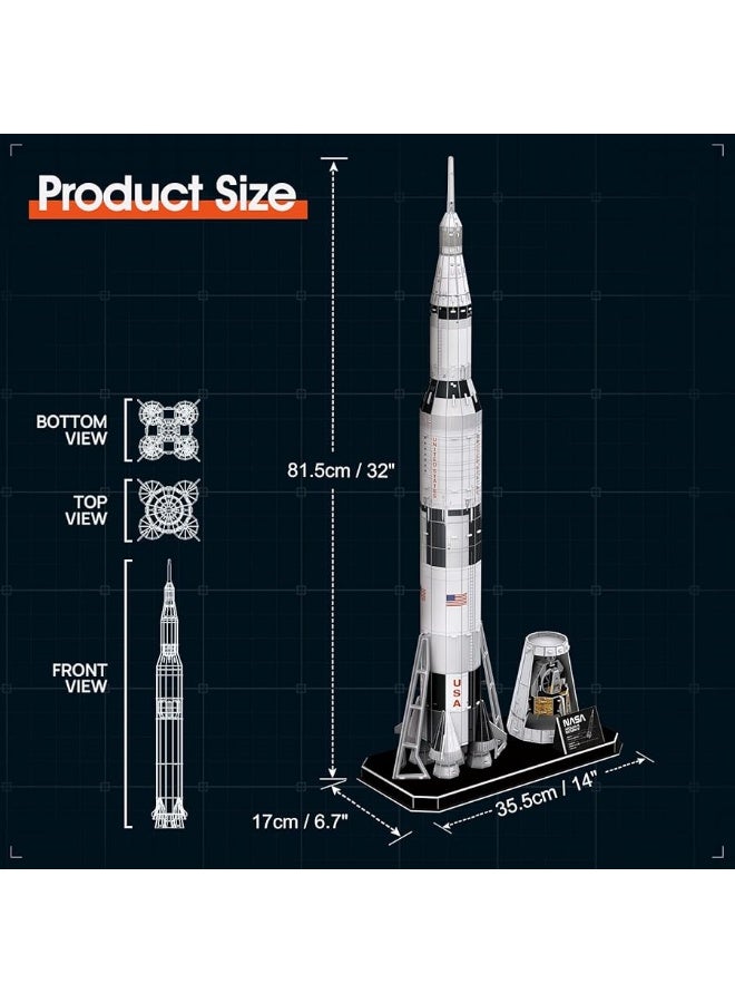 NASA Apollo Saturn V 3D Puzzles for Adults Kids Space Toys for Boys 5-8 Rocket Ship Building Puzzles for Kids Ages 8-10 12-14 Crafts for Adult Space Exploration Puzzle Model Kit Building, 136 Pieces