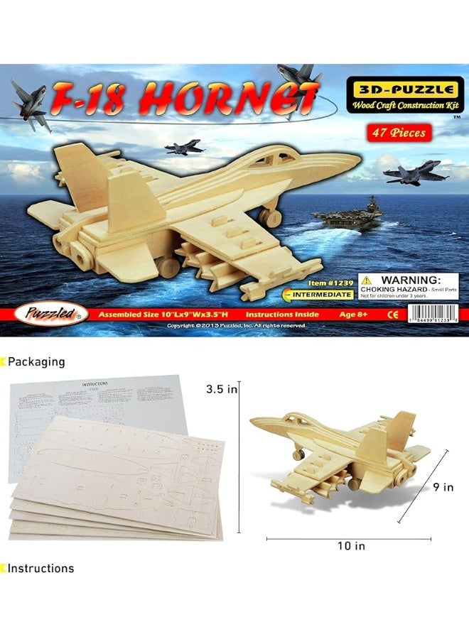 Puzzled F18 Hornet 3D Puzzle Airplane Model Wood Building Kit  3D Model Airplane Building Kit for Kids and Adults Fun Educational Model Plane Kit to Paint and Build Craft 3D Model Kit  47 Pieces