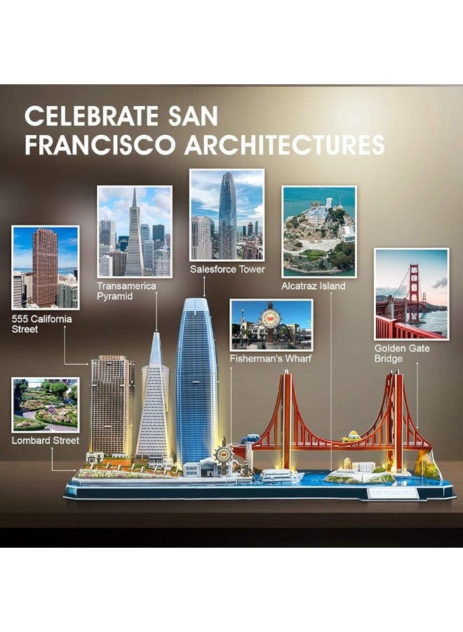 CubicFun 3D Puzzles for Kids Ages 8-10 LED San Francisco Cityline, Arts and Crafts for Kids Ages 8-12 STEM Projects for Kids Ages 8-12 Gifts for 8 Year Old Toys for 8 Year Old Girls Architecture