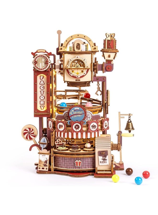 ROKR 3D Puzzles for Adults-Wooden Marble Run Chocolate Factory, Brain Teaser Model Building Kits for Adults to Build, Desk Decor for Boys Ages 14+