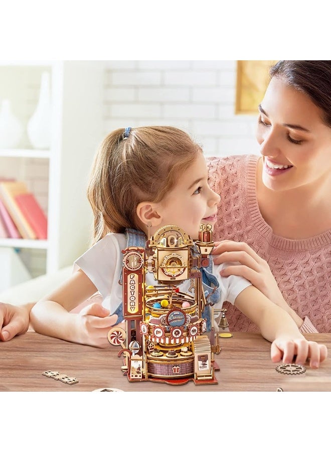 ROKR 3D Puzzles for Adults-Wooden Marble Run Chocolate Factory, Brain Teaser Model Building Kits for Adults to Build, Desk Decor for Boys Ages 14+