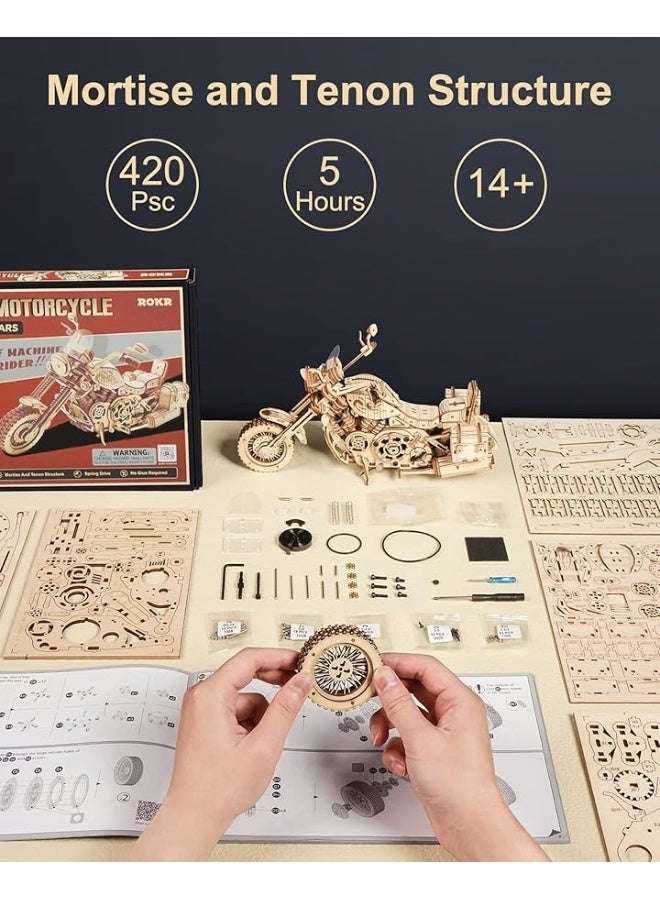 ROKR 3D Wooden Motorcycle Puzzle-Wood Model Car Kits to Build for Adults-Brain Teaser Gearjits Puzzle-1:8 Scale Cruiser Motorcycle as A Gift for Valentine's Day/Brithday