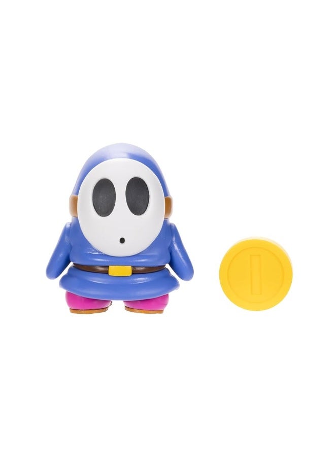 Nintendo Super Mario 4-Inch Blue Shy Guy Poseable Figure with Coin Accessory. Ages 3+ (Officially licensed)