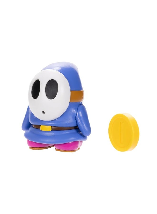 Nintendo Super Mario 4-Inch Blue Shy Guy Poseable Figure with Coin Accessory. Ages 3+ (Officially licensed)