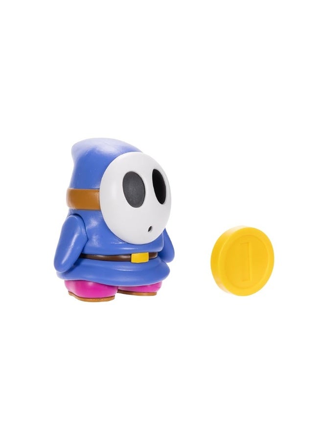 Nintendo Super Mario 4-Inch Blue Shy Guy Poseable Figure with Coin Accessory. Ages 3+ (Officially licensed)