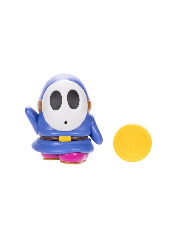 Nintendo Super Mario 4-Inch Blue Shy Guy Poseable Figure with Coin Accessory. Ages 3+ (Officially licensed)