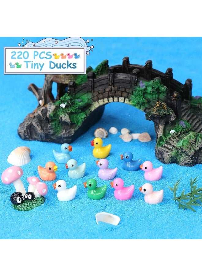 220 Pcs Mini Resin Duck Birthday Party Miniature Figure Landscape Aquarium DIY Decoration Bonsai Interior Christmas Fairy Garden Hide and Seek Prank 11 Colors