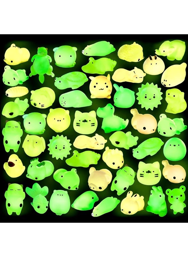 Outee 50 Pcs Mochi Toys Mini Mochi Animals Toys Glow in The Dark Toys Stress Relief Toys Bulk Mochi Cat Random Halloween Kids Party Favors for Goodie Bag