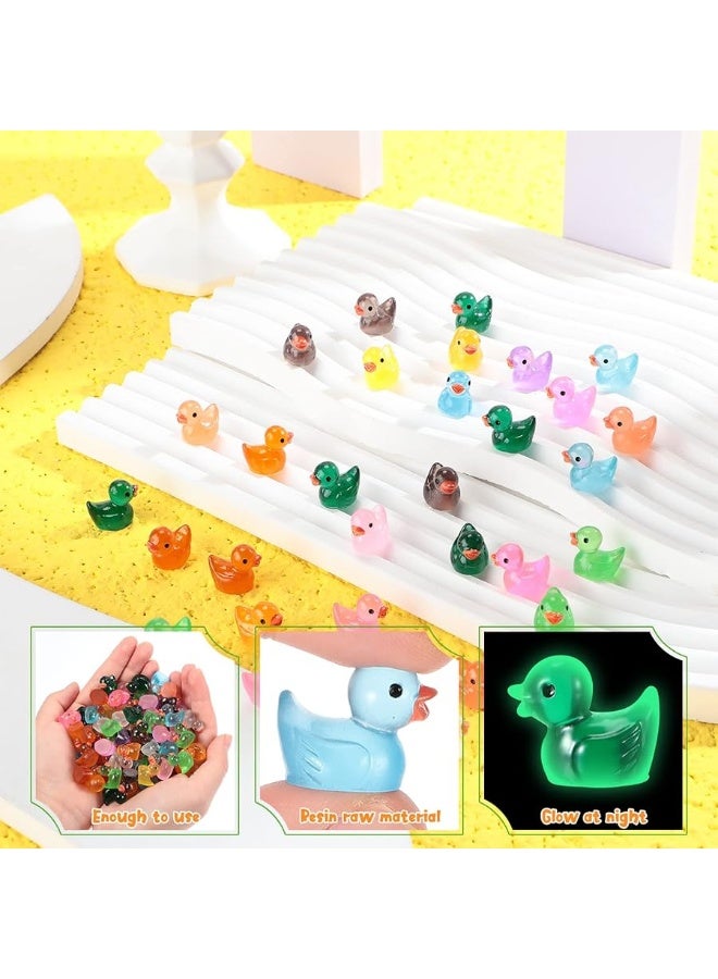 Junkin 280 Pcs Mini Resin Duck Glowing in The Dark Little Tiny Ducks Miniature Figures Dollhouse Ornament Potted Plants Cake Decoration DIY Craft Charms for Party Toys Favors 14 Colors