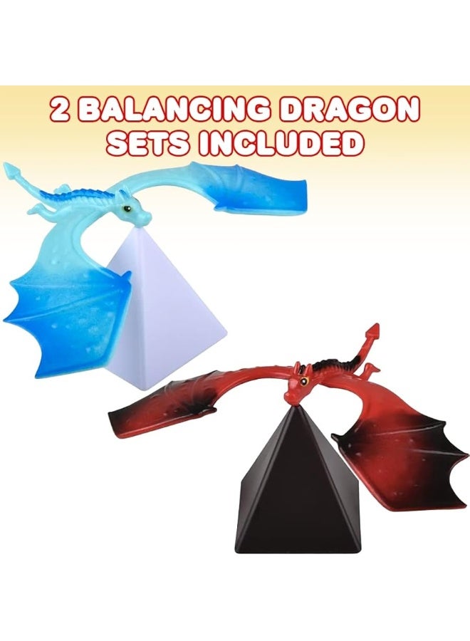 ArtCreativity Balance Dragon Toy Figures  Set of 2 with Pyramid Stands  Stress Relief Fidget Desk Toys for Kids  Adults