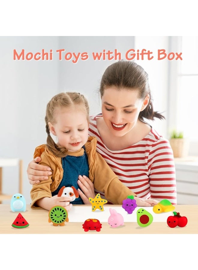 Outee 100 Pcs Mochi Toys with Gift Box Mini Stress Toys Mochi Animals Animals Dinosaur Kawaii Toys Party Favors for Kids Adults Fidget Toys Birthday Gifts Halloween Toys for Boys Girls