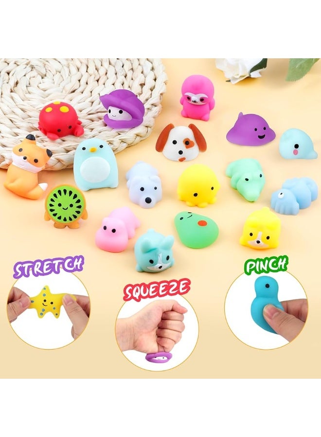 Outee 100 Pcs Mochi Toys with Gift Box Mini Stress Toys Mochi Animals Animals Dinosaur Kawaii Toys Party Favors for Kids Adults Fidget Toys Birthday Gifts Halloween Toys for Boys Girls