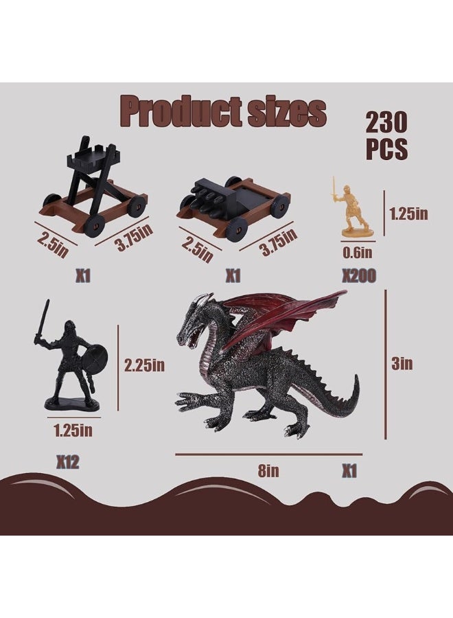 3 otters 230PCS Medieval Dragon Toy Set Solider Army Figures Toy DIY Assembled Model Soldier Kit Miniature Playset for Kids Birthday