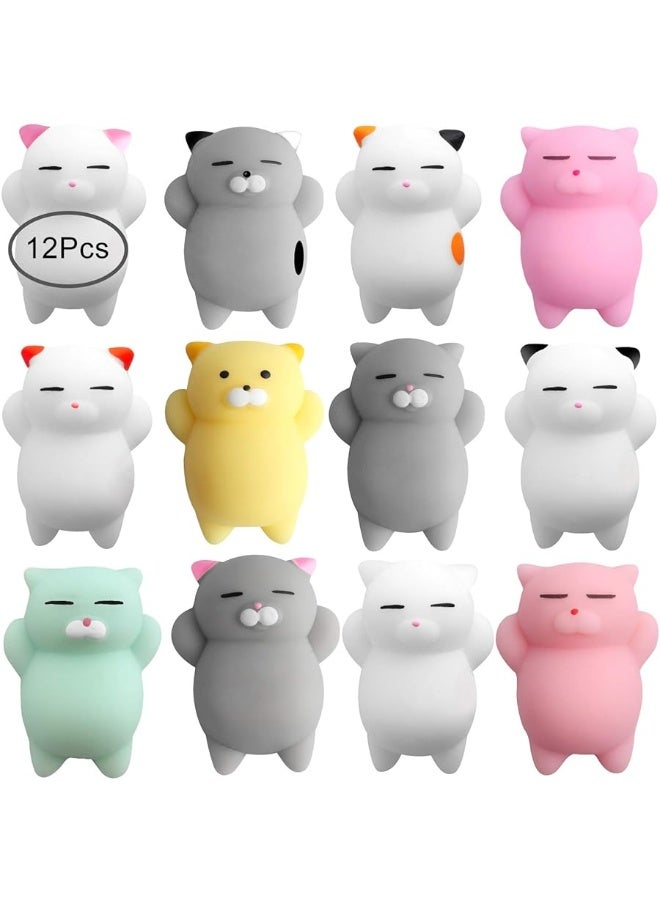 Outee 12 Pcs Mochi Animals Toys Cute Mochi Cat Stress Relief Toys Mochi Animals Party Favors for Kids Mini Animals Cat Easter Gifts for Kids Adults