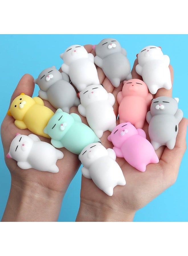 Outee 12 Pcs Mochi Animals Toys Cute Mochi Cat Stress Relief Toys Mochi Animals Party Favors for Kids Mini Animals Cat Easter Gifts for Kids Adults