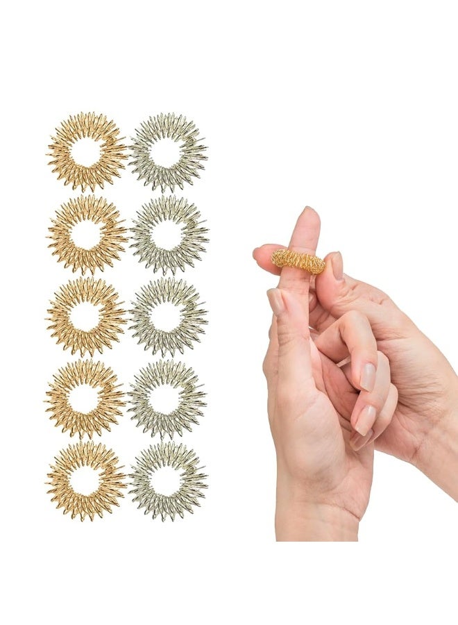 Impresa - 10 Pack Spiky Sensory Finger Rings - Acupressure Fidget Toys for Kids and Adults with Attention Disorders, OCD, and Anxiety - 2 Colors (Silver and Gold)