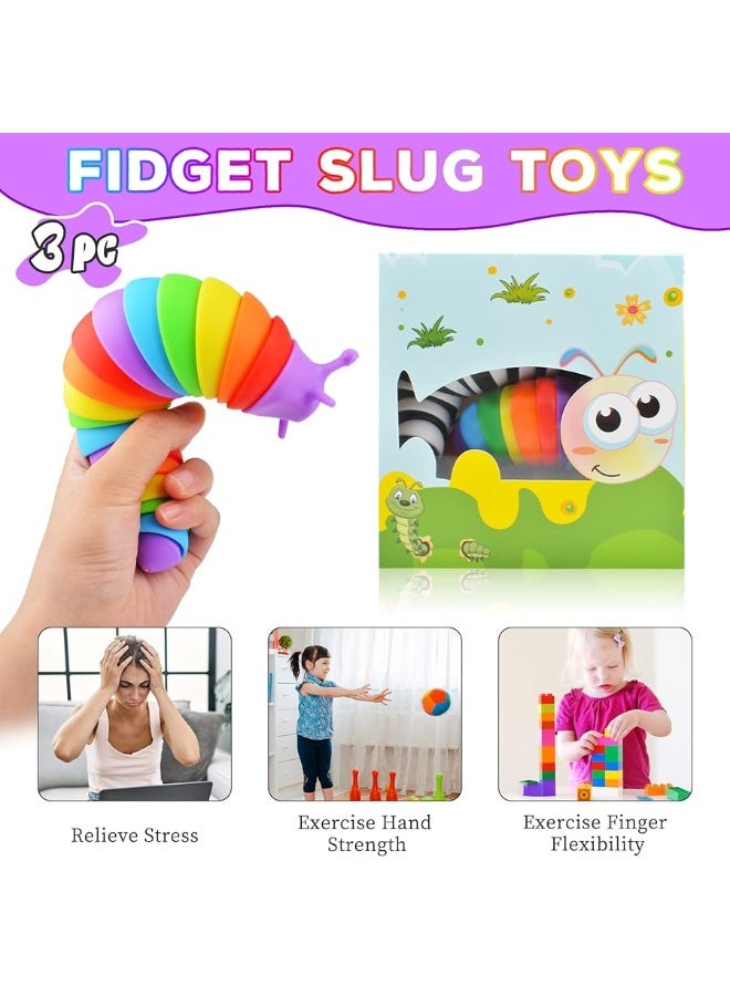 Cevioce Fidget Slug Toy, Sensory Slug Fidget Toy for Kids & Adults, 3Pcs Cute Autism Sensory Toys for Autistic Children, Toddler Stress Relief Toyï½œEaster Basket Stuffers Valentines Gift for Kids ADHD