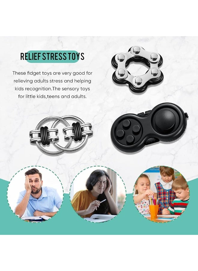 3 Pieces Handheld Mini Sensory Fidget Toy Set Includes Six Roller Chain and Key Flippy Chain Bike Chain Fidget Handheld Fidget Pad Stress Relief Toys for Adults Teens Relieve Stress(Black)