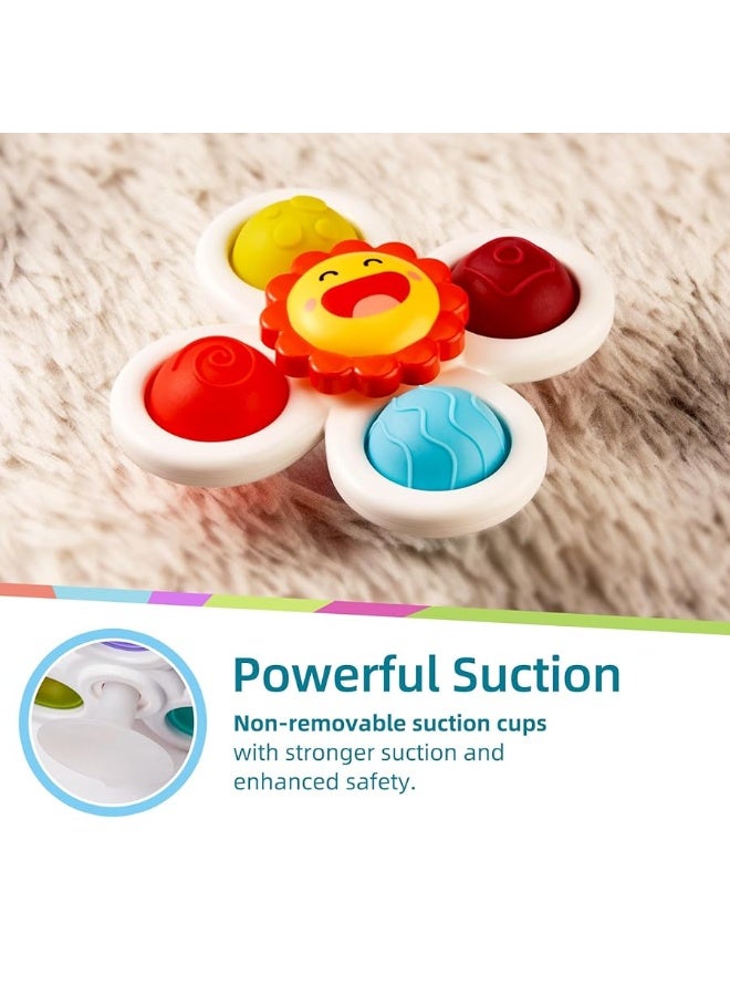 LiKee Strong Suction Cup Fidget Spinnerz Sensory Bath Toys for Baby 12 18 Months Airplane Car Travel Table  Window Toys for 1 2 Year Old Toddler Boys and Girls Sun