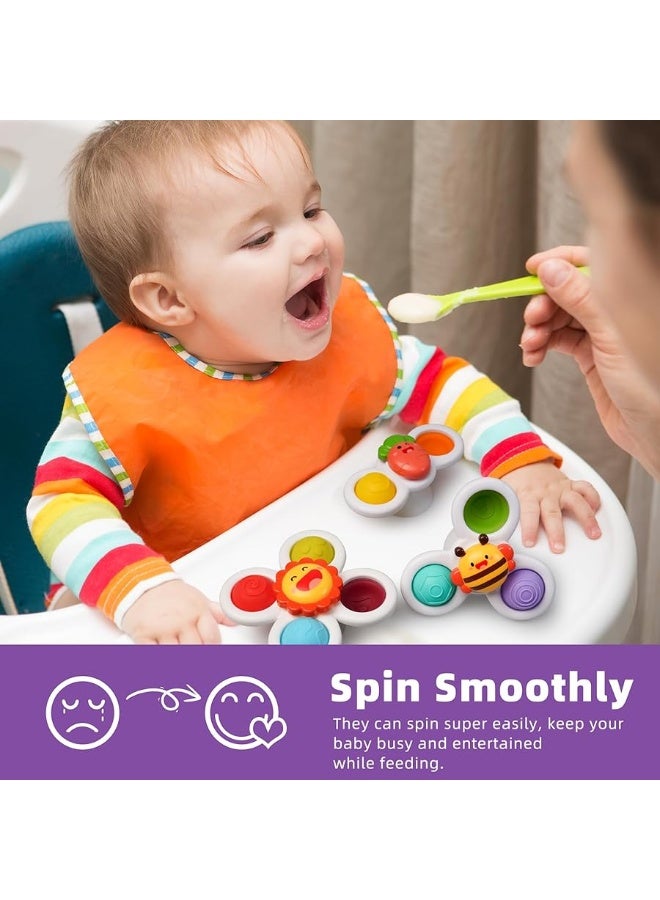 LiKee Strong Suction Cup Fidget Spinnerz Sensory Bath Toys for Baby 12 18 Months Airplane Car Travel Table  Window Toys for 1 2 Year Old Toddler Boys and Girls Sun
