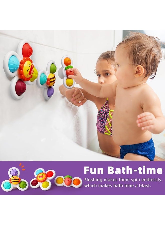 LiKee Strong Suction Cup Fidget Spinnerz Sensory Bath Toys for Baby 12 18 Months Airplane Car Travel Table  Window Toys for 1 2 Year Old Toddler Boys and Girls Sun