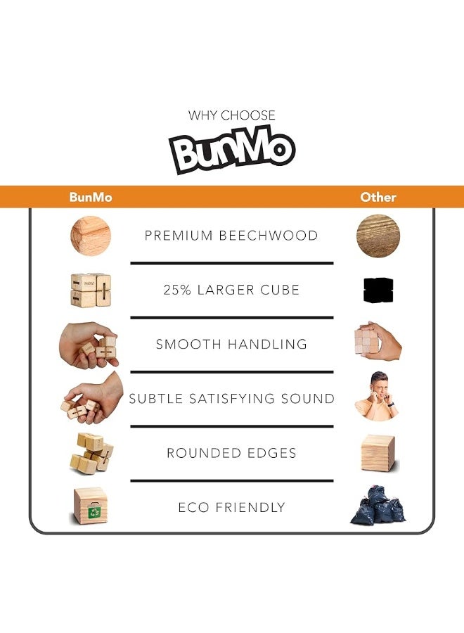 BUNMO Wooden Large Infinity Cube Fidget Toy | Eco-Friendly Beechwood Fidget Cube for Adults | Stimulating & Engaging Fidgets for Adults | Teen Boy Toys | Fidget Toys Adults | Gifts for Teenage Boys