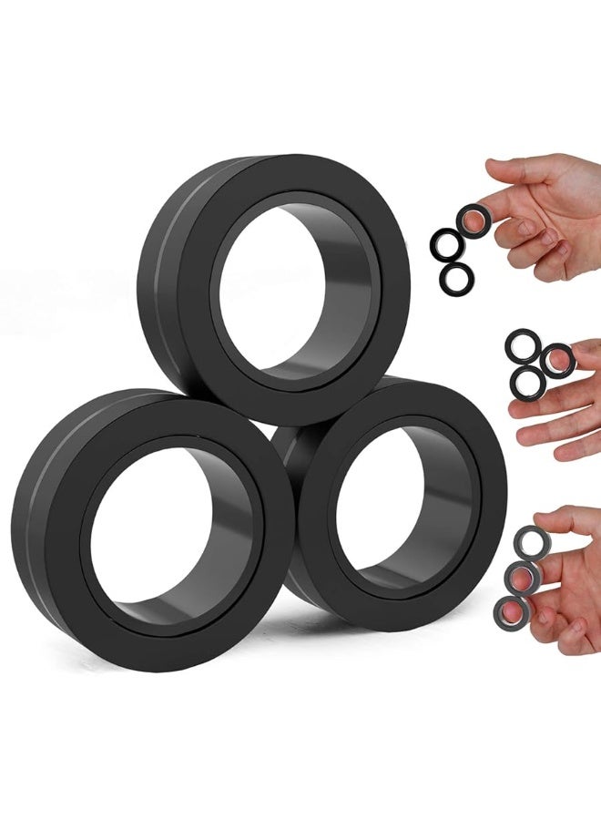 BUNMO Magnetic Rings Black Fidget Toy | Fidget Toys Adults | Magnetic Fidget Rings | Endless Hours of Fun | Spin, Connect & Play | Addictive Fidget Toy for Boys & Girls | Great Teen Gift