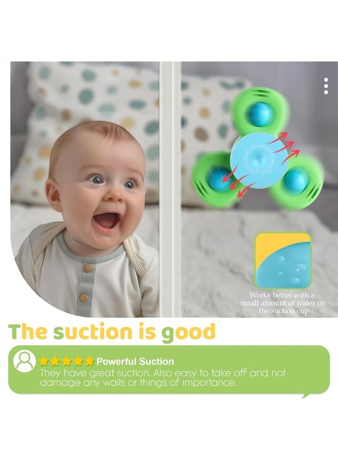 ALASOU 3PCS Suction Cup Spinner Toys for 1 Year Old Boy Girl|Spinning Top Baby Toys 6 12 18 Months|1 2 Year Old Boy Birthday Gift|Baby Bath Toys for Kids Ages 1-3|Sensory Toys for Toddlers 1-3