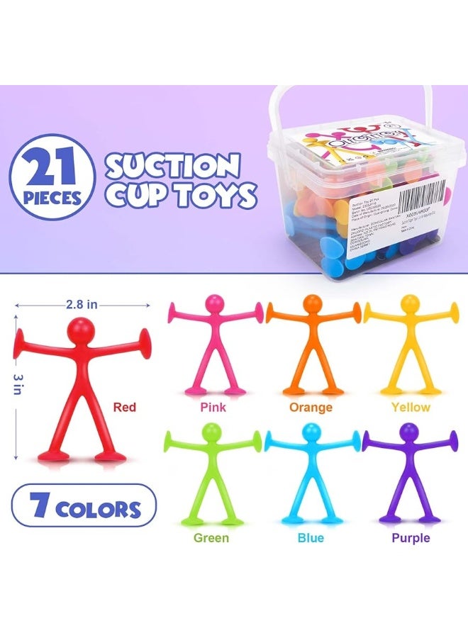 Suction Fidget Toys for Kids, 21Pcs Sensory Fidget Toys for Boys Girls, Stress Relief Desk Toys for Adults, Cars Travel Toys for Toddlers, Birthday Gifts Bulk Party Favors Kids Classroom Prize