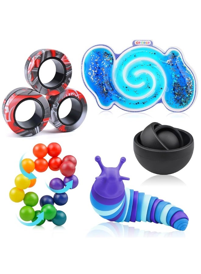 Cevioce 5 Pcs Fidget Toys Adults Pack, Toddler Sensory Toys for Autistic Children, Autism Toys for Kids 3+ Year Old, Cool Toys for Boys Teens ADHD, Bulk Gifts for Kids Christmas Easter Basket Stuffer