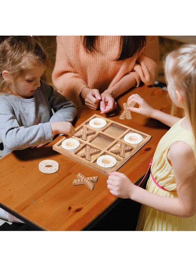 NIKKY HOME Tic Tac Toe Game Coffee Table Decor, 10.6 Inch Rustic Wooden Board, Wood & White