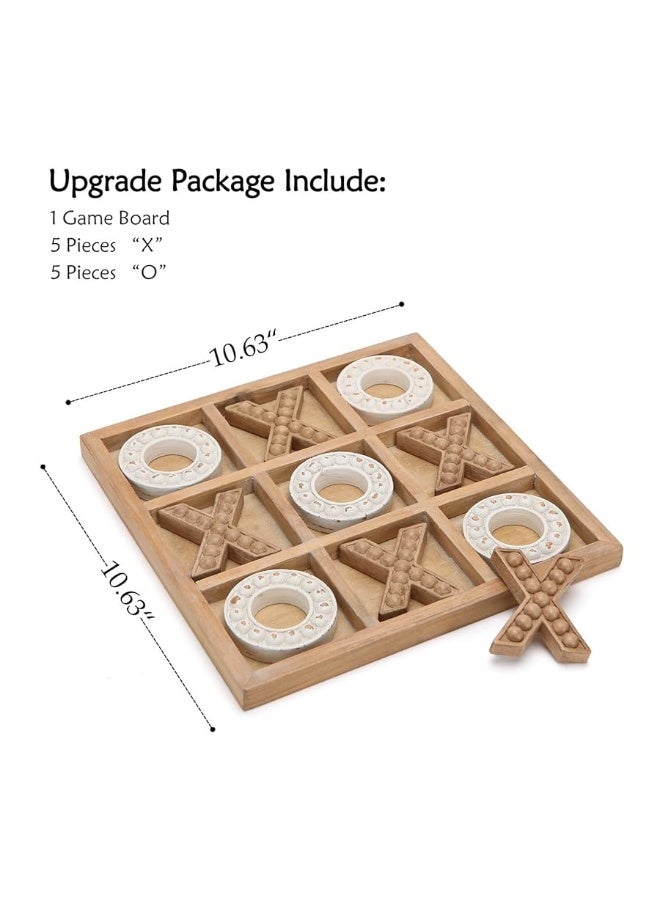 NIKKY HOME Tic Tac Toe Game Coffee Table Decor, 10.6 Inch Rustic Wooden Board, Wood & White