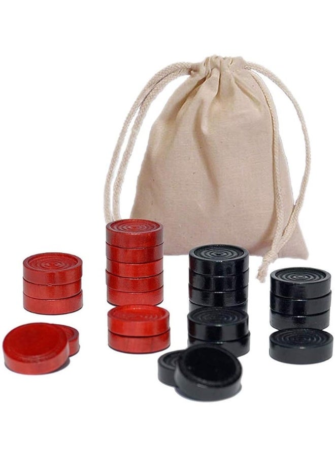 WE Games Checkers Pieces Only, Wooden Checker Board Game Pieces, 24 Red and Black Stackable Player Pieces with a Drawstring Storage Bag, 1.5 Inch Diameter Carved Versatile Backgammon Game Pieces