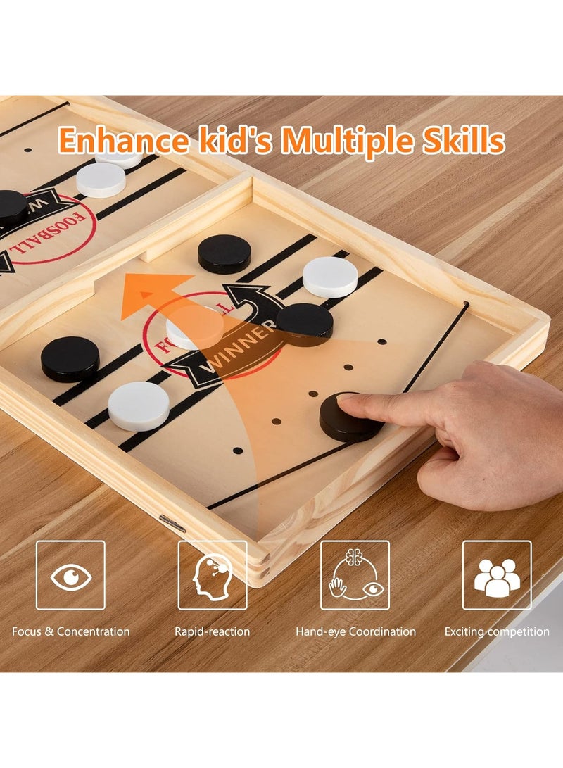 Large Sling Puck Game, Foosball Winner Board Game, Wooden Hockey Table Game, Fast Paced Slingshot Game Board, Rapid Sling Table Battle Speed String Puck Game for Kids Adults & Family Party, Large Size