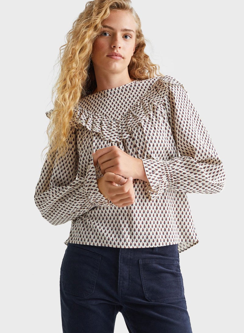 Youth Printed Ruffle Top