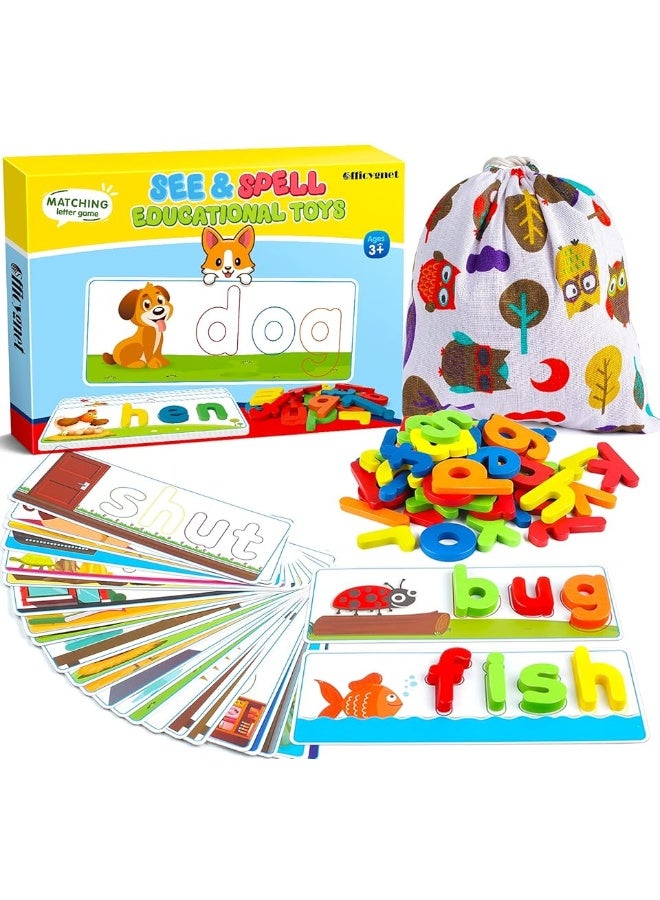 Officygnet See & Spell Learning Educational Toys and Gift for 3 4 5 6 Years Old Boys and Girls - Matching Letter Game for Preschool Kids - 80 Pcs of CVC Word Builders for Toddler Learning Activities