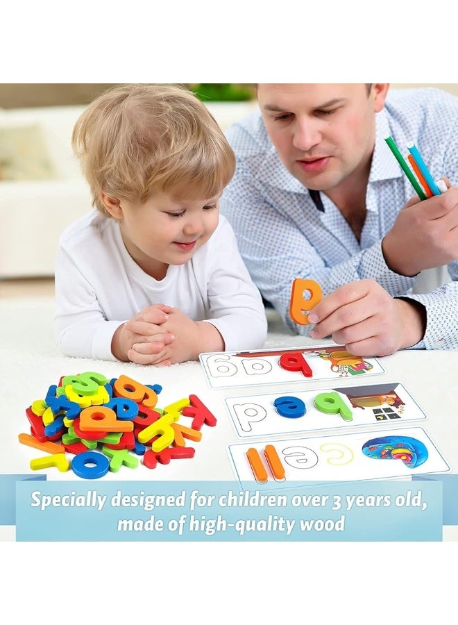 Officygnet See & Spell Learning Educational Toys and Gift for 3 4 5 6 Years Old Boys and Girls - Matching Letter Game for Preschool Kids - 80 Pcs of CVC Word Builders for Toddler Learning Activities