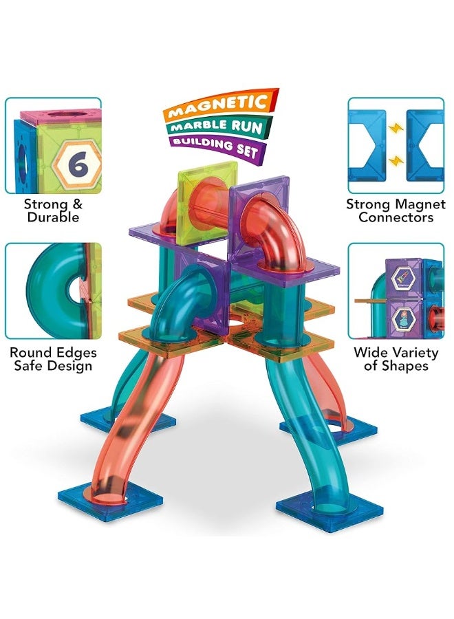 MOBIUS Toys Marble Run for Kids Ages 3-8 Years Old - 3D Magnetic Building Tiles for Boys and Girls - Magnetic Marble Run Educational Toy Steam Learning Marble Maze - Race Track Toy Construction Kit