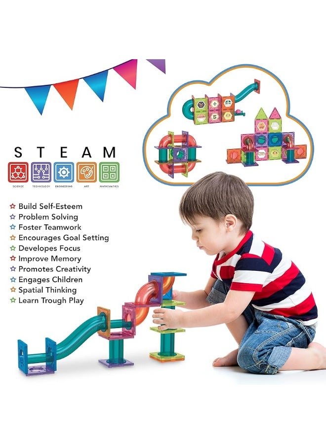 MOBIUS Toys Marble Run for Kids Ages 3-8 Years Old - 3D Magnetic Building Tiles for Boys and Girls - Magnetic Marble Run Educational Toy Steam Learning Marble Maze - Race Track Toy Construction Kit