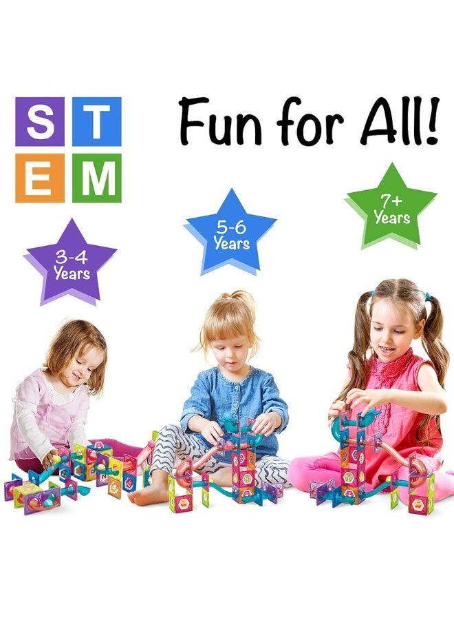 MOBIUS Toys Marble Run for Kids Ages 3-8 Years Old - 3D Magnetic Building Tiles for Boys and Girls - Magnetic Marble Run Educational Toy Steam Learning Marble Maze - Race Track Toy Construction Kit
