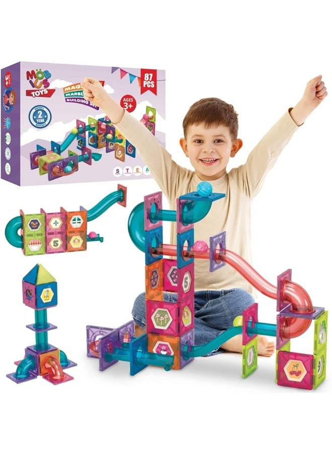 MOBIUS Toys Marble Run for Kids Ages 3-8 Years Old - 3D Magnetic Building Tiles for Boys and Girls - Magnetic Marble Run Educational Toy Steam Learning Marble Maze - Race Track Toy Construction Kit