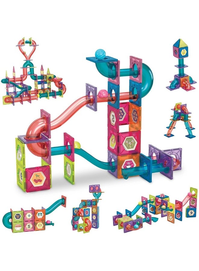 MOBIUS Toys Marble Run for Kids Ages 3-8 Years Old - 3D Magnetic Building Tiles for Boys and Girls - Magnetic Marble Run Educational Toy Steam Learning Marble Maze - Race Track Toy Construction Kit