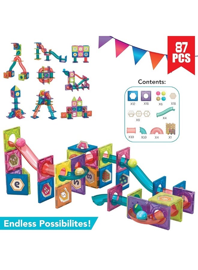 MOBIUS Toys Marble Run for Kids Ages 3-8 Years Old - 3D Magnetic Building Tiles for Boys and Girls - Magnetic Marble Run Educational Toy Steam Learning Marble Maze - Race Track Toy Construction Kit