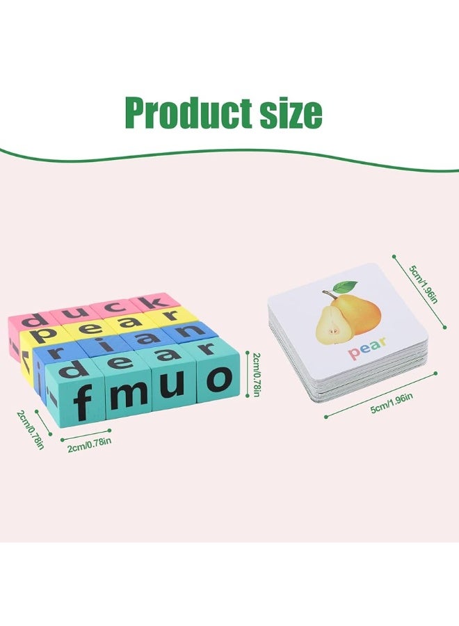 Wooden Blocks Spelling Game Matching Letter Game Alphabet Learning Crossword Puzzle with Reading Wooden Blocks Sight Flash Cards Storage Bag Word Builder Educational Toy for Kids Age 3 4 5
