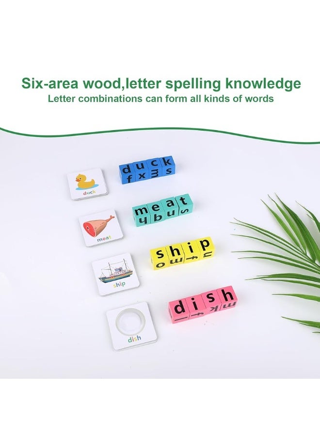 Wooden Blocks Spelling Game Matching Letter Game Alphabet Learning Crossword Puzzle with Reading Wooden Blocks Sight Flash Cards Storage Bag Word Builder Educational Toy for Kids Age 3 4 5