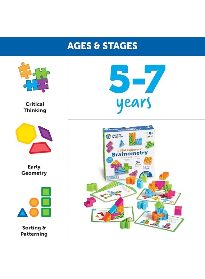 Learning Resources STEM Explorers Brainometry  34 Pieces Ages 5 STEM Toys for Kids Brain Teaser Toys and Games Kindergarten GamesBack to School