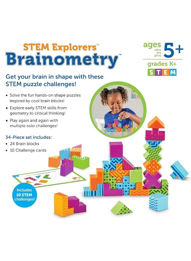 Learning Resources STEM Explorers Brainometry  34 Pieces Ages 5 STEM Toys for Kids Brain Teaser Toys and Games Kindergarten GamesBack to School