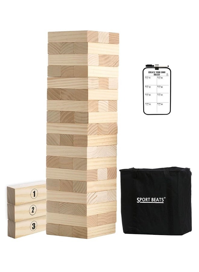 SPORT BEATS Outdoor Games Large Tower Game 54 Blocks Stacking Game - Includes Carry Bag and Scoreboard